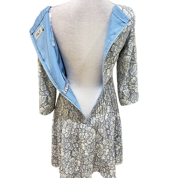 Eliza J Light Blue Floral 3/4 Sleeve fit & flare micro pleated waist Dress sz 4 - Picture 11 of 14